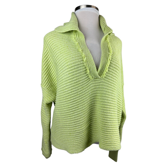 Free People Marlie Slouchy Oversized Sweater Ribbed V-Neck Lime Green Size Large - Picture 10 of 16